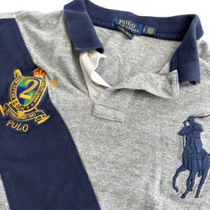 Polo Ralph Lauren Boys Grey Navy Blue Sash Crest Polo Custom Slim Fit L 14-16